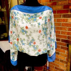 Max Studio floral top with cinched waistband.
